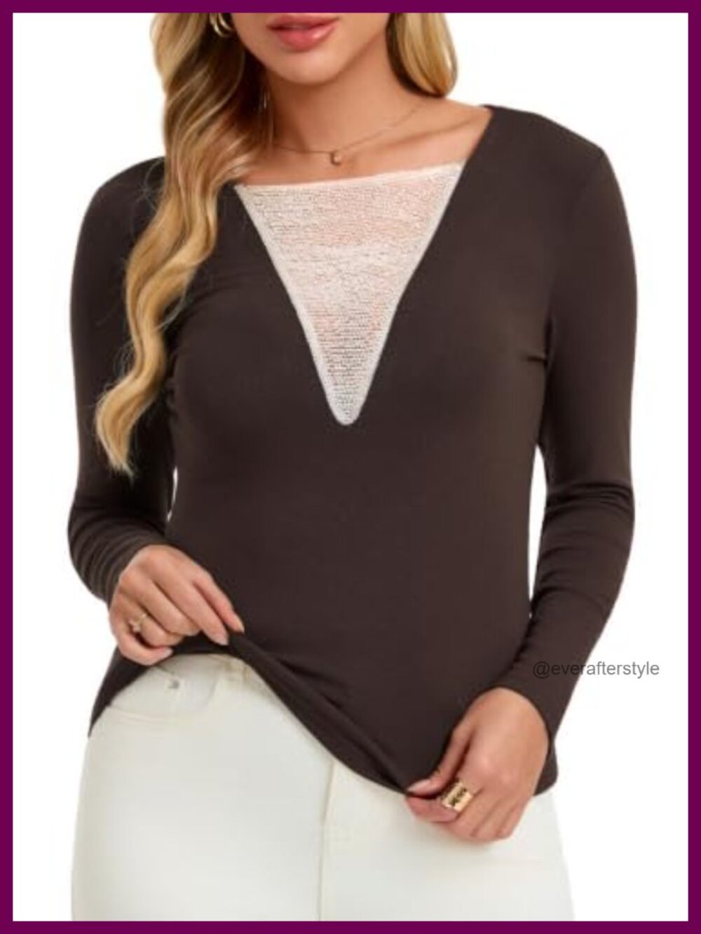 Women's Sheer Mesh V Neck Long Sleeve Slim Fit Blouse